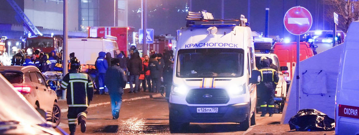 Chaos descends: the scene outside the Crocus City Hall concert venue after the attack on 22 March