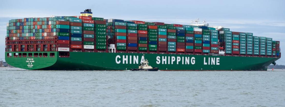 CSCL Globe arriving at Felixstowe in UK