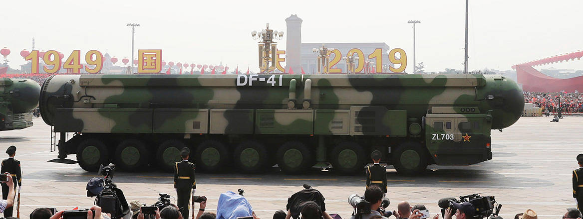 Not holding back: the Chinese DF-41, a ballistic missile capable of carrying a nuclear warhead, on display during a military parade in 2019