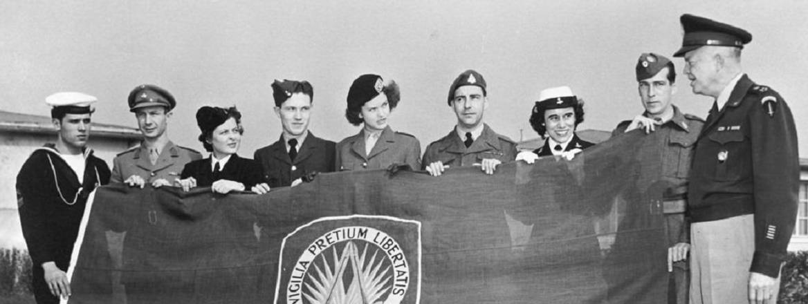 General Eisenhower inspects the SHAPE flag.