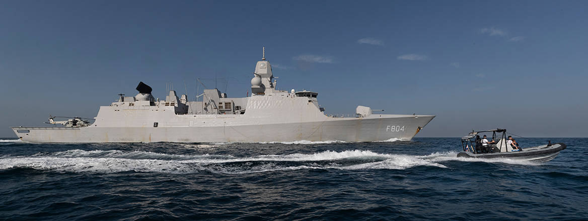 A Dutch vessel participating in the EMASOH mission in the Strait of Hormuz, March 2020