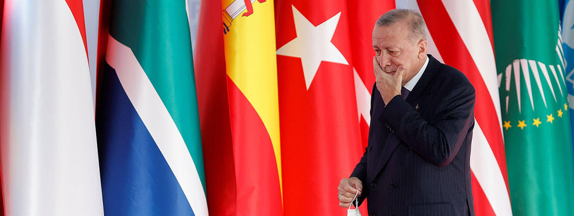 Turkey's President Recep Tayyip Erdogan arrives for the G20 leaders summit in Rome, Italy on 30 October 2021. Courtesy of Reuters / Alamy Stock Photo