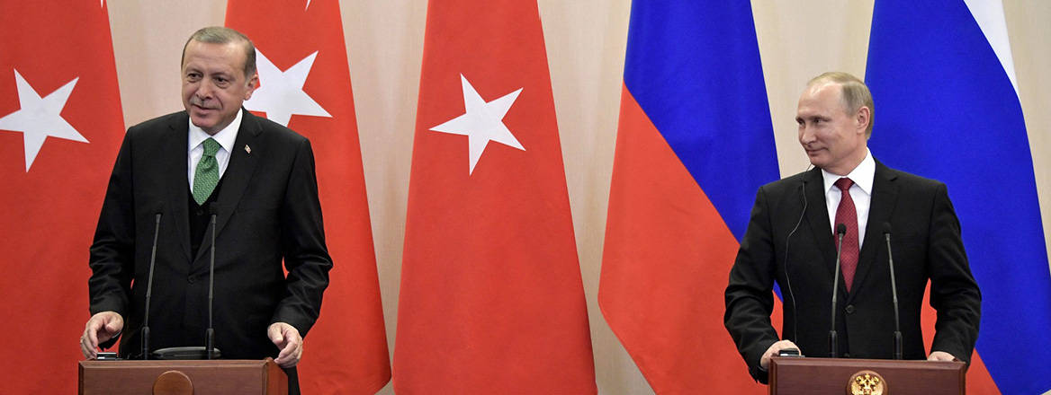 Recep Tayyip Erdogan and Vladimir Putin at Turkish–Russian talks in Sochi, Russia, 2017