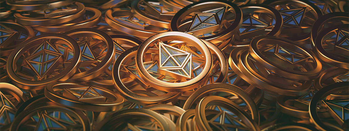 Ethereum gold coins 3D illustration