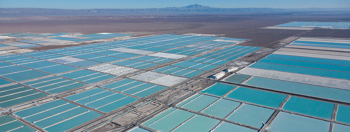 evaporation ponds at a lithium mine in Atacama, Chile