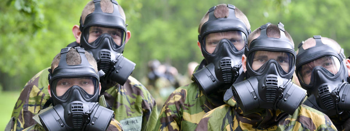 soldiers in gas masks