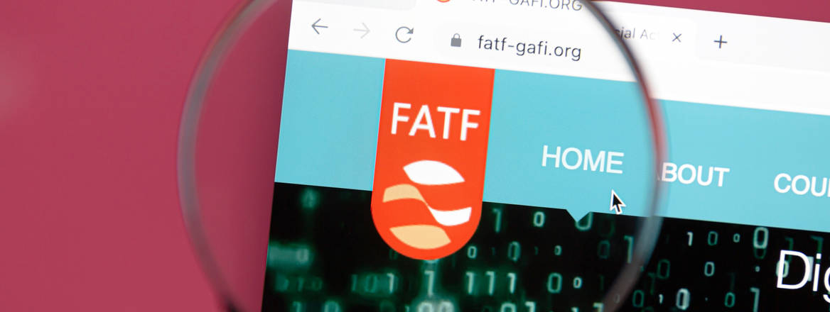 FATF logo under a magnifier in pop-up on computer