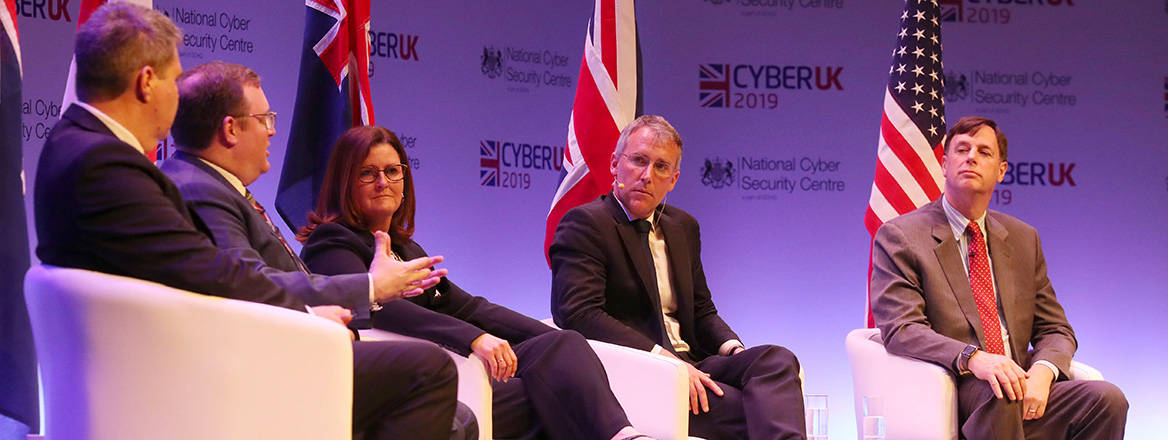 The heads of the cyber security agencies of the Five Eyes countries at a panel during the CYBERUK event in Glasgow in 2019