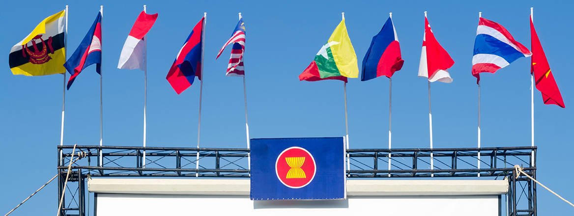 The ASEAN flags with the blue sky