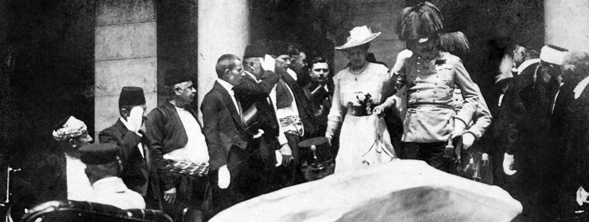 Moment of peril: Archduke Franz Ferdinand and his wife Sophie pictured in Sarajevo prior to their assassination in June 1914