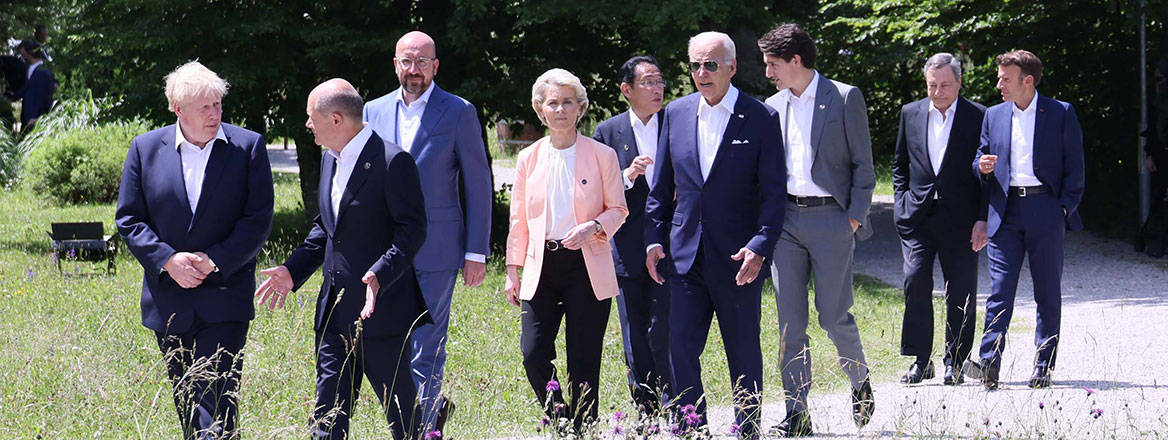 Baby steps: G7 leaders at the Schloss Elmau summit in Germany on 26 June 2022