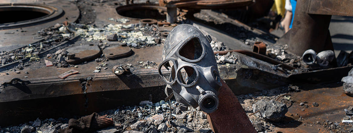 Taking all precautions: the remains of a soldier's gas mask in Ukraine