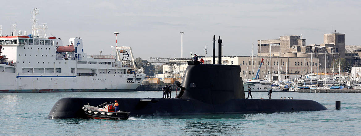 A Greek Papanikolis submarine pictured during NATO's Dynamic Manta 2017 anti-submarine warfare exercise in March 2017