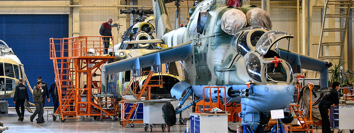 Finishing touches: a military helicopter is assembled at a Motor Sich factory in Ukraine