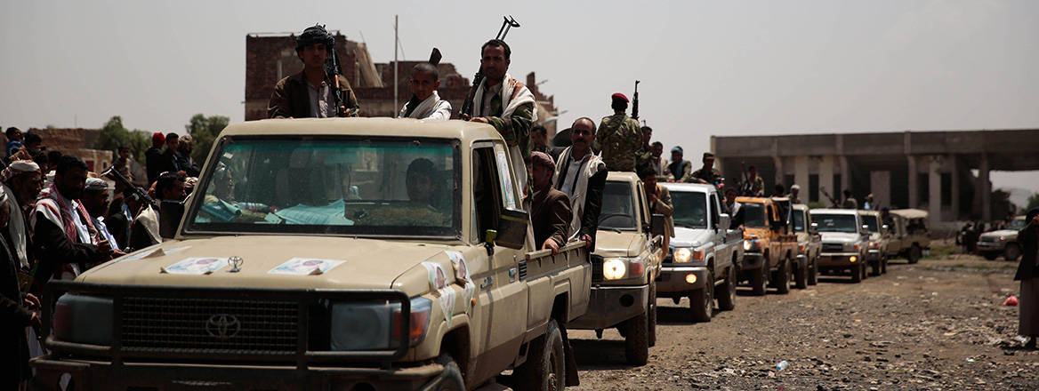 Growing ambitions: a Houthi convoy in the Yemeni capital of Sana'a