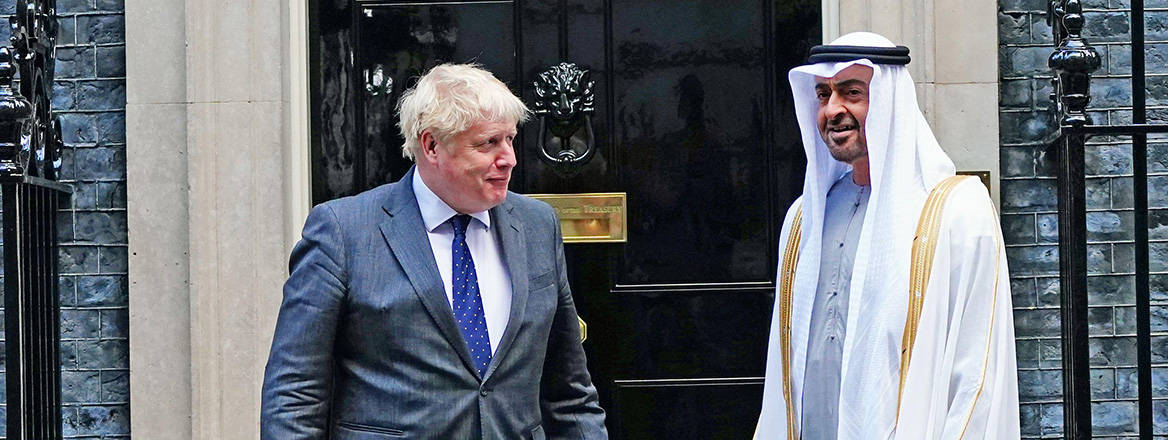 UK Prime Minister Boris Johnson meets with Sheikh Mohammed bin Zayed Al Nahyan, Crown Prince of Abu Dhabi, on 16 September 2021