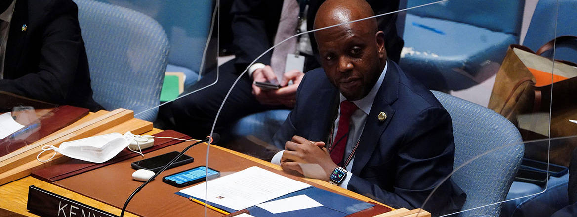 Speaking out: Kenya's Ambassador to the UN Martin Kimani criticises Russia's invasion during a UN Security Council meeting in February 2022