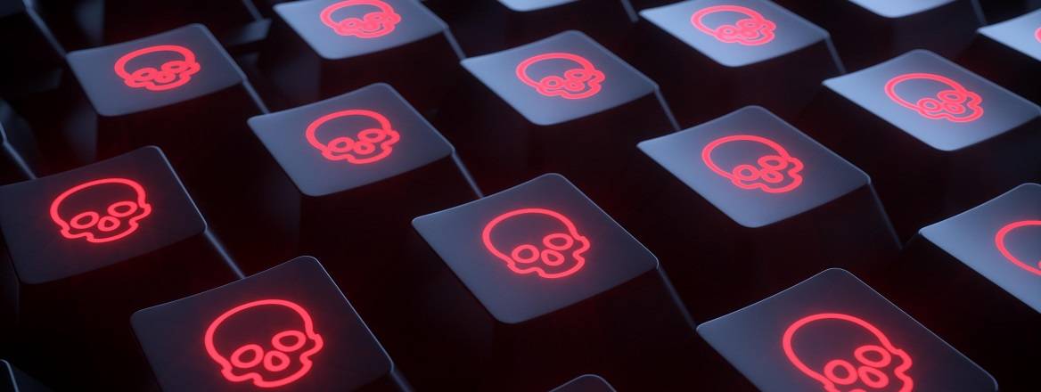 Keyboard with red skulls