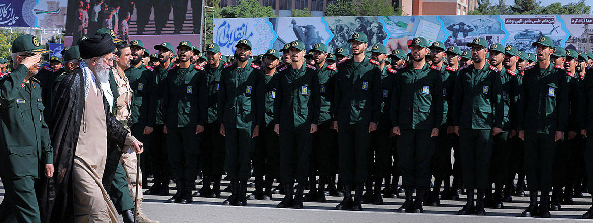 Footsoldiers of the regime: Iranian Supreme Leader Ayatollah Khamenei attends an Islamic Revolutionary Guard Corps ceremony in 2018