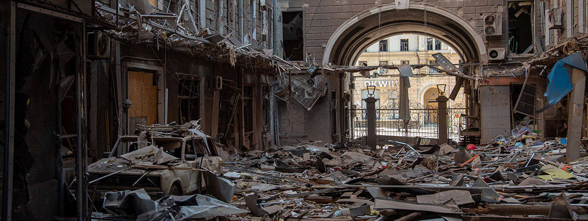 Destroyed apartments in Kharkiv, Ukraine, 25 March 2022. Courtesy of ZUMA Press, Inc. / Alamy Stock Photo