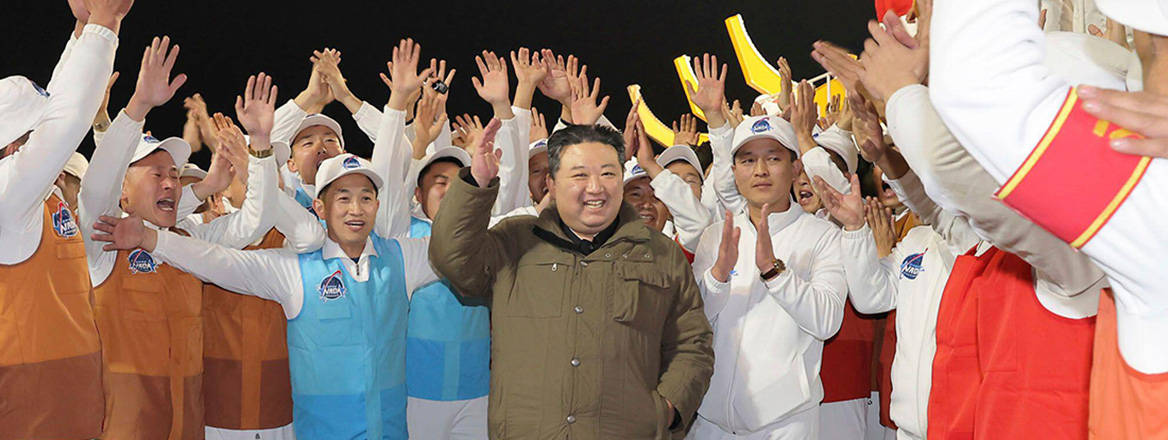 Enjoying the show: North Korean leader Kim Jong-un at the launch of a military spy satellite on 21 November 2023