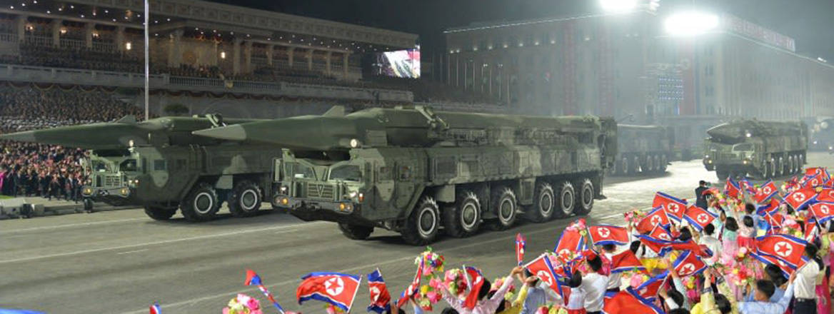 On display: North Korean missiles are transported during a parade in Pyongyang