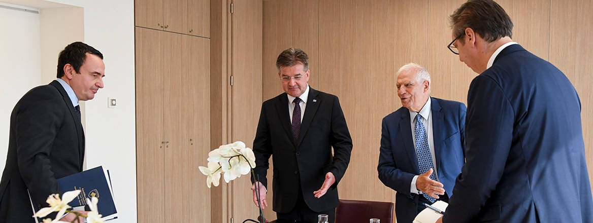No breakthrough in sight: Kosovar Prime Minister Albin Kurti and Serbian President Aleksandar Vučić meet in Brussels on 18 August 2022. Image: Council of the EU