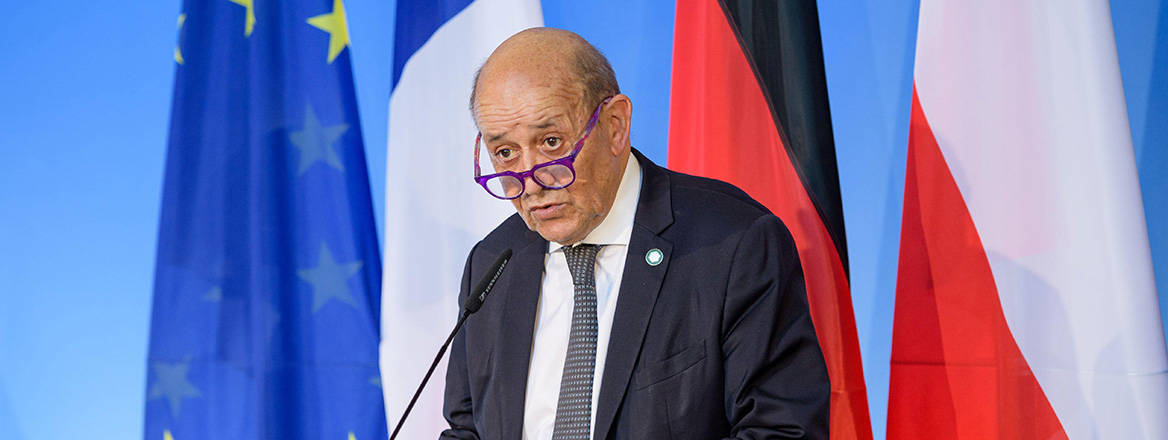French Foreign Minister Jean-Yves Le Drian at a news conference on 10 September 2021