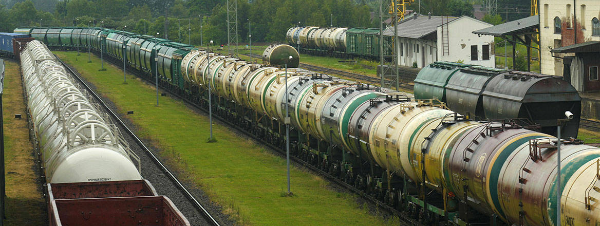 Halted in their tracks: freight train wagons from the Russian enclave of Kaliningrad transit Lithuania in June 2022