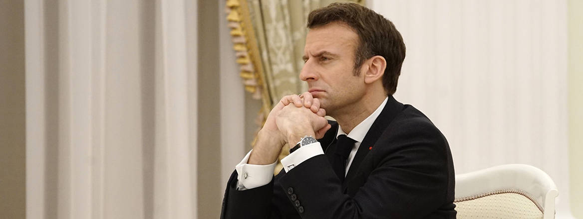Flawed approach: French President Emmanuel Macron during a meeting with Vladimir Putin in February 2022