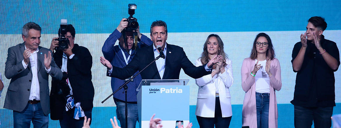 Fired up: ruling party candidate Sergio Massa speaks at his campaign headquarters in Buenos Aires on 22 October