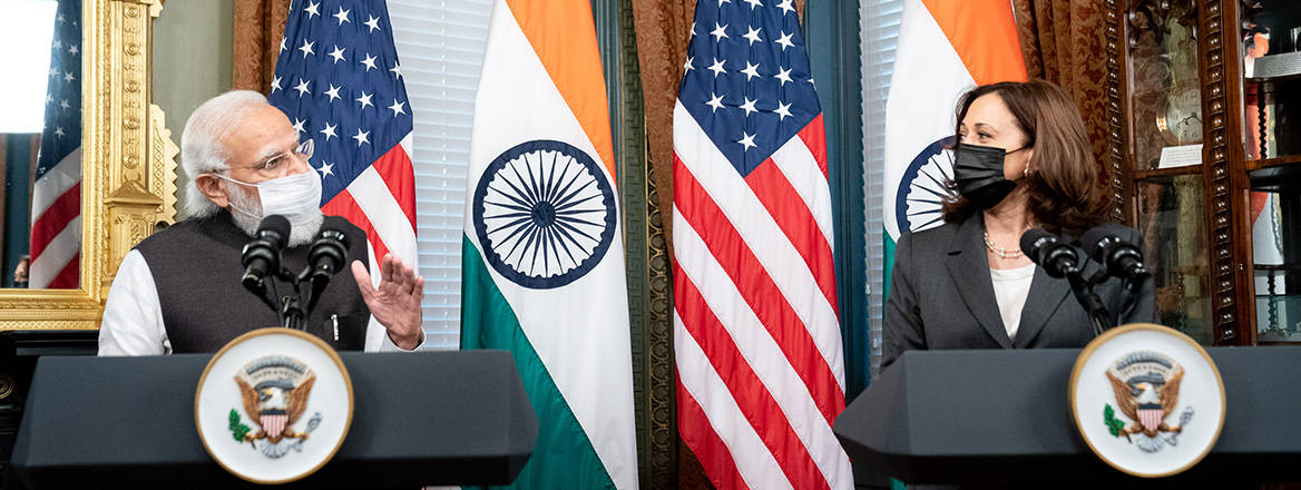 US Vice President Kamala Harris with Indian Prime Minister Narendra Modi at the White House on 24 September 2021