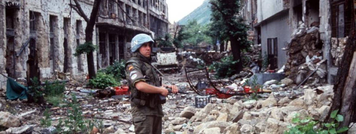 soldier in war wreckage