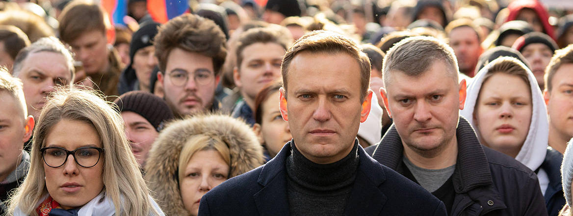 Symbol of defiance: Alexei Navalny leads a march in Moscow in 2020