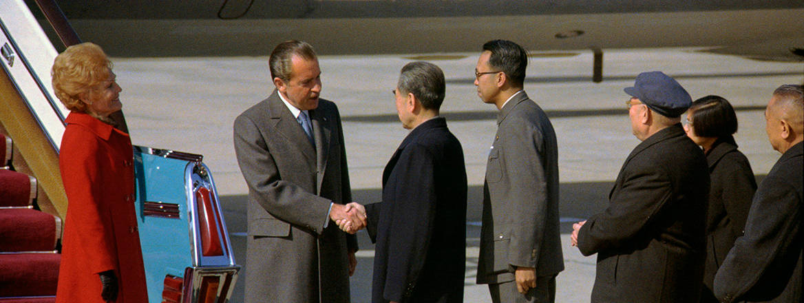 Former US president Richard Nixon shaking hands with Chinese premier Chou En-Lai on his historic visit to China in February 1972