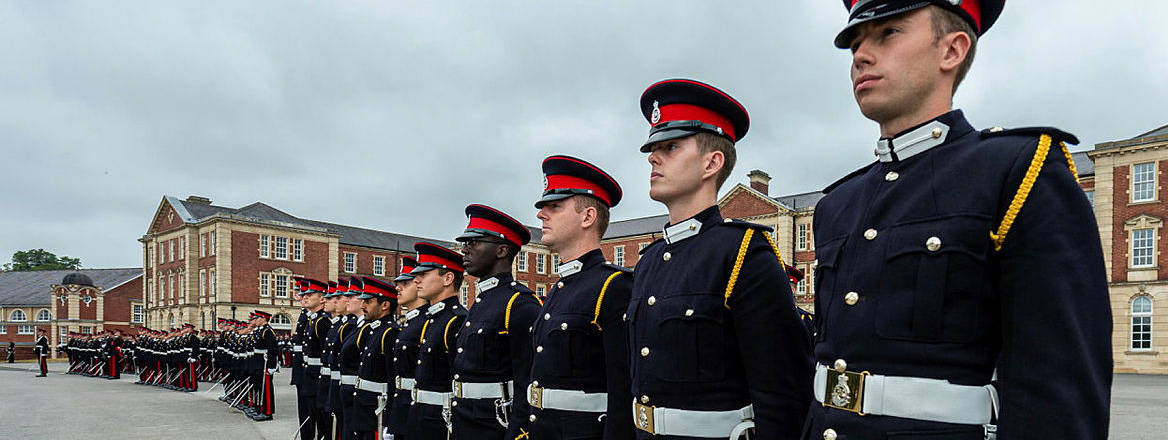 Officer Cadets preparing to pass out as army officers at the Sovereign’s Parade at the Royal Military Academy Sandhurst, August 2020