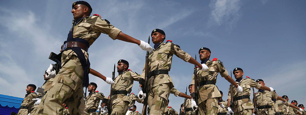 Limbering up: Pakistani commandos, who are specially trained in counterterrorism operations, at a parade in 2018