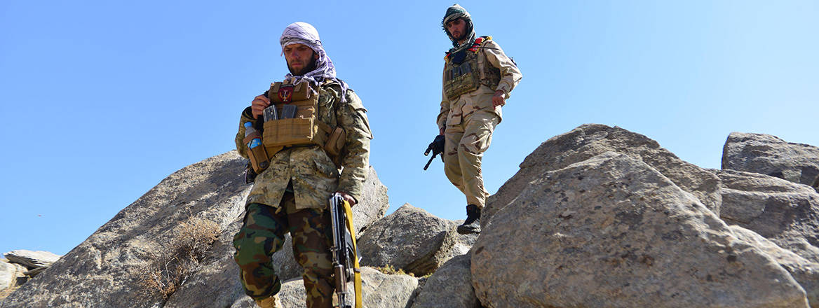 Afghan anti-Taliban fighters in Anaba District, Panjshir province, Afghanistan, on 1 September 2021