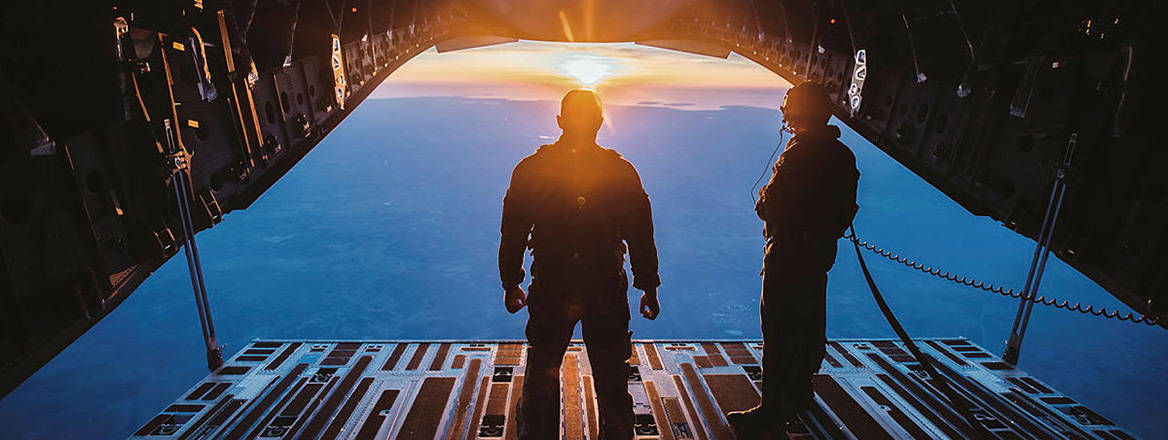 On the cusp: British Army Pathfinders prepare to jump from an RAF C-17 Globemaster as part of the recent Exercise Swift Response