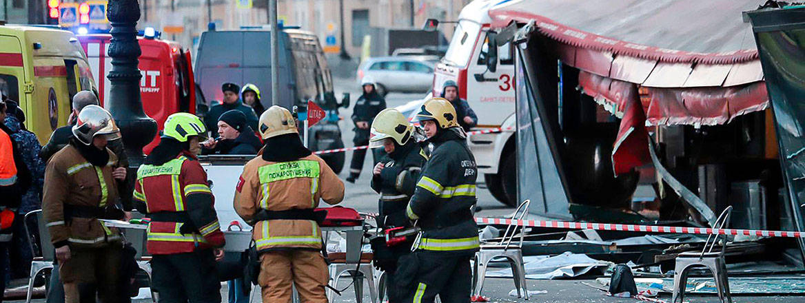 Mystery bombing: the aftermath of an explosion at a café in St Petersburg on 2 April 2023, in which the prominent pro-war blogger Vladlen Tatarsky was killed