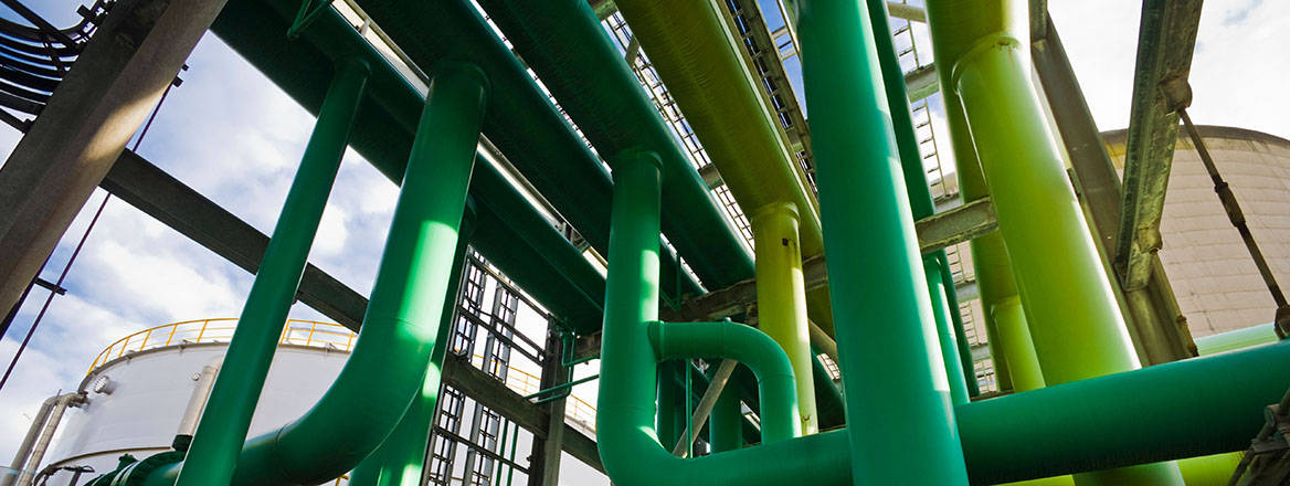 pipes inside gas-fired power station, UK