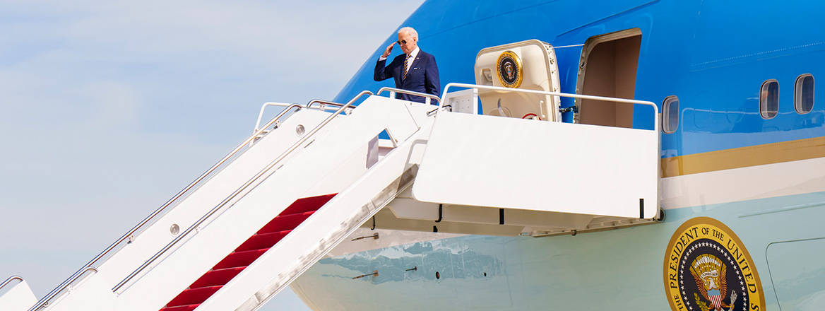 High expectations: US President Joe Biden disembarks from Air Force One