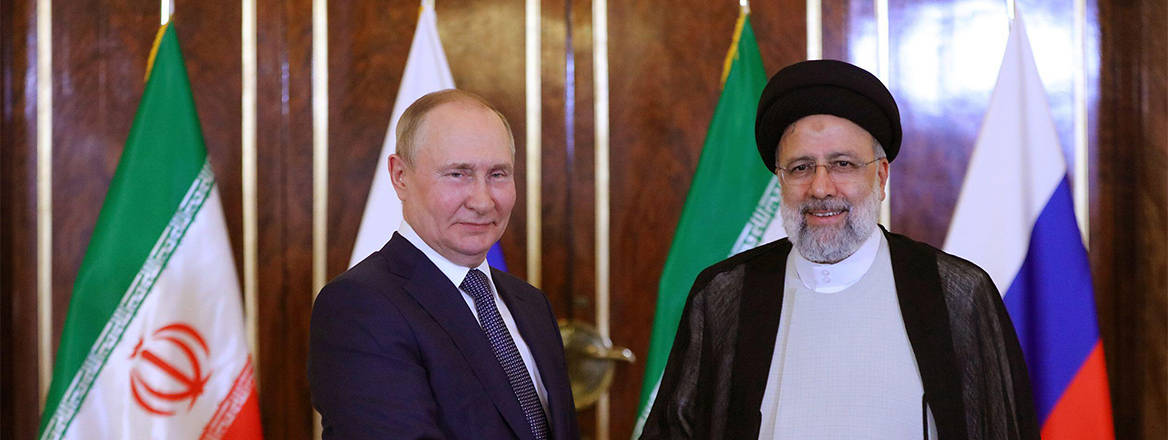 Iranian President Ebrahim Raisi shakes hands with Russian President Vladimir Putin during their meeting in Tehran, Iran, 19 July 2022.