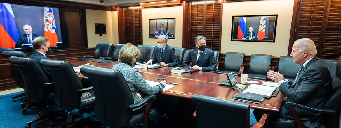 US President Joe Biden holds a secure video call with Russian President Vladimir Putin on 7 December 2021