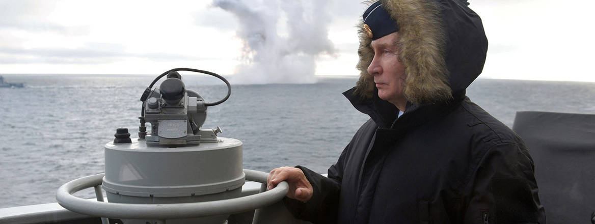 Russian President Vladimir Putin pictured during naval exercises in the Black Sea, 9 January 2020