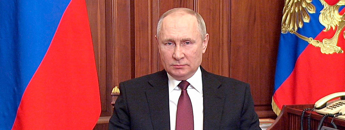 President Vladimir Putin announcing Russia's invasion of Ukraine on 24 February. Courtesy of kremlin.ru / Wikimedia Commons / CC BY 4.0