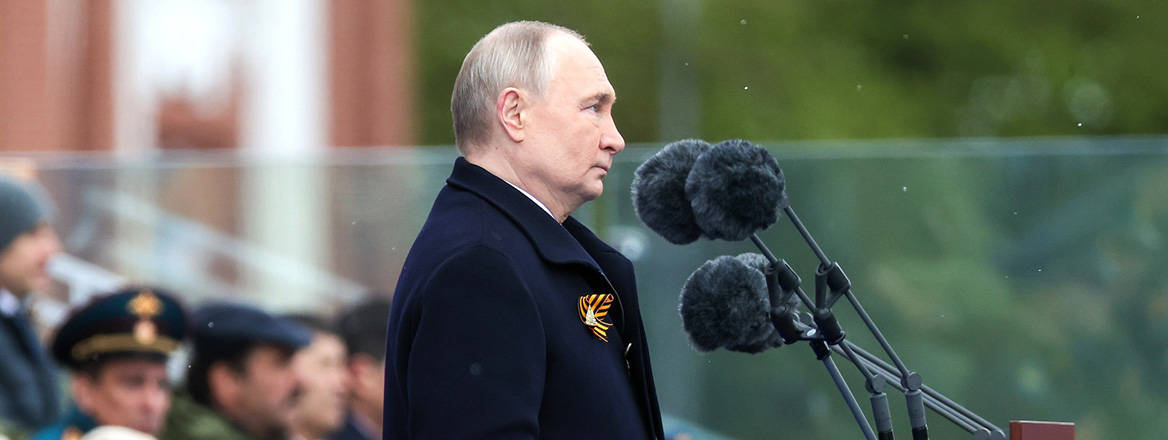 Continuing undeterred: Russian President Vladimir Putin gives a speech at Victory Day Parade in Moscow in May 2024