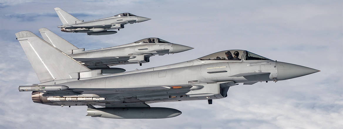 RAF Typhoon fighter jets flying in formation