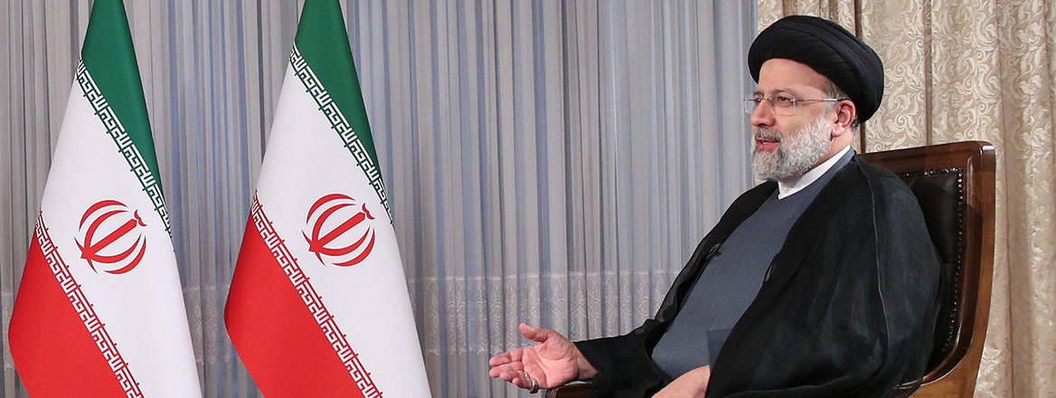 Iranian President Ebrahim Raisi speaks during an interview with state-run TV on 4 September 2021