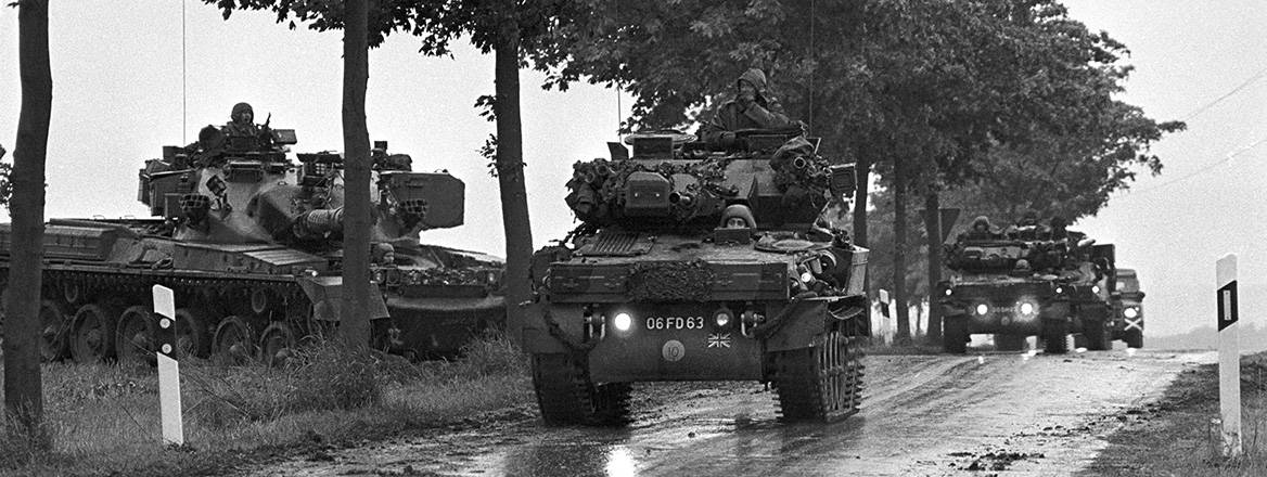 British Army armoured vehicles participate in NATO exercises in Germany, September 1986. Courtesy of Dino Fracchia / Alamy Stock